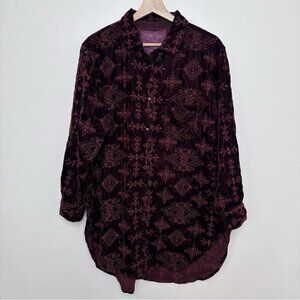 Kyla Seo Womens Xlarge Embroidered Handmade Velvet Button Shirt